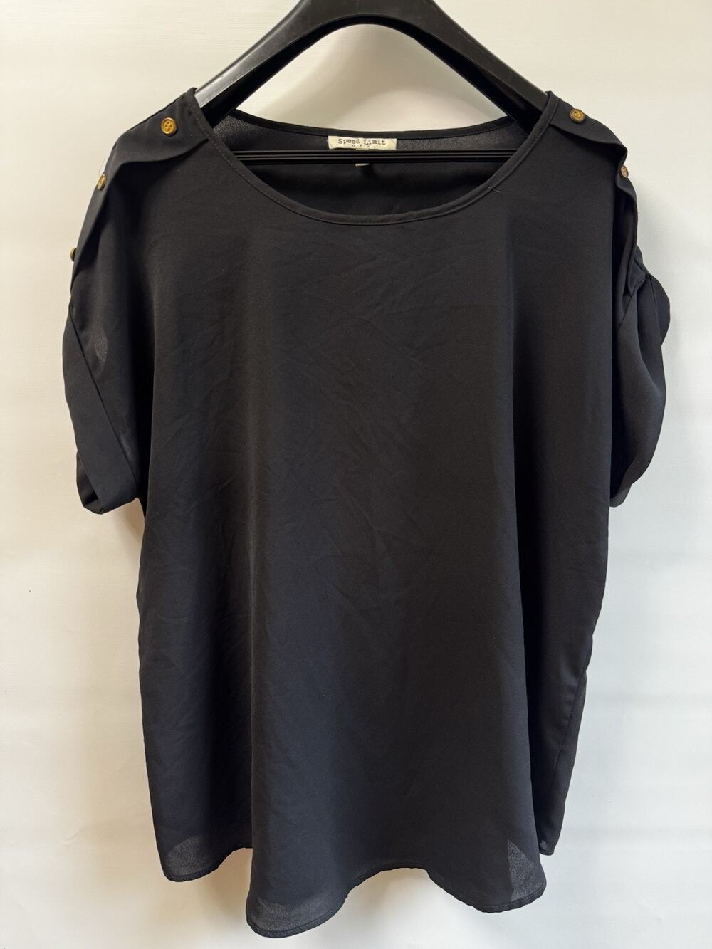 Speed Limit Women’s Black Blouse Button Shoulder Short Sleeve Size 1X